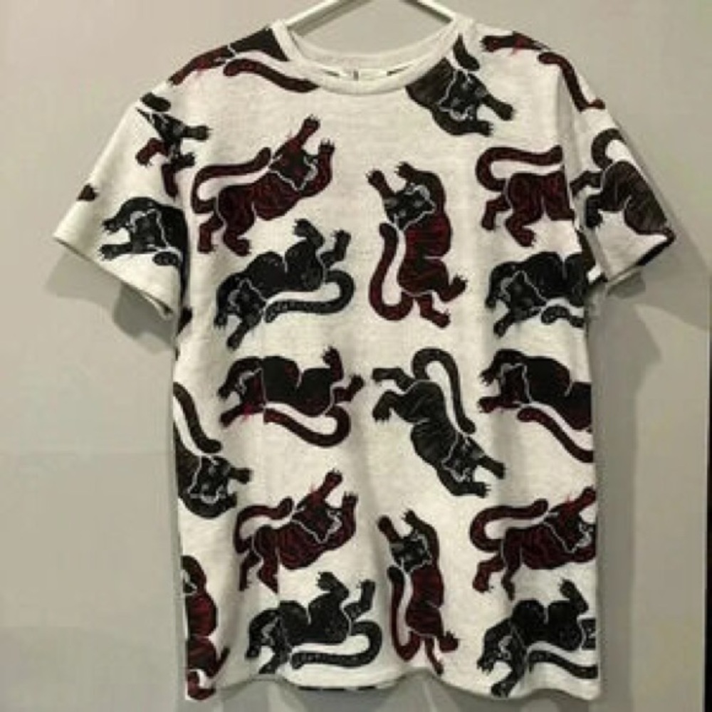 White Graphic Tee with Red and Black Panther Print